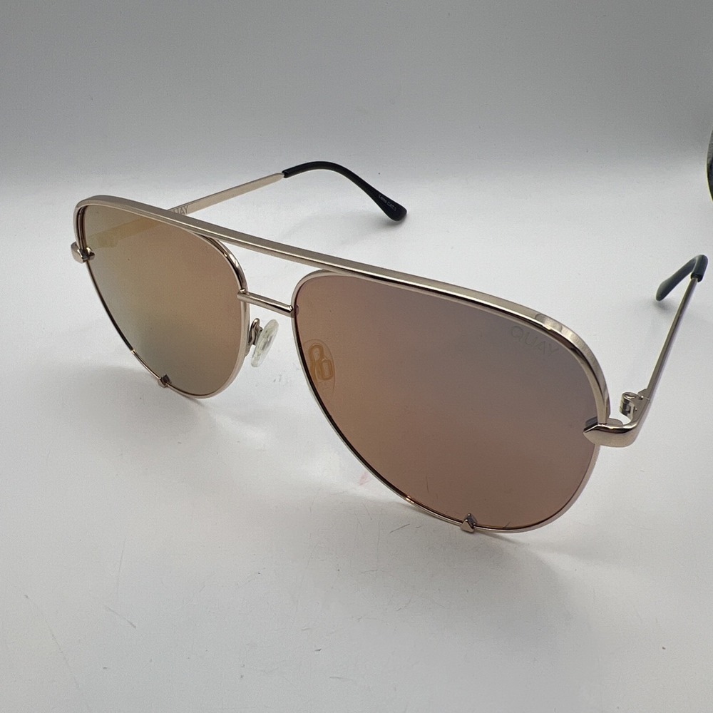 QUAY Australia High Key 126 Polarized Aviator Sunglasses Rose Gold Mirror Lenses